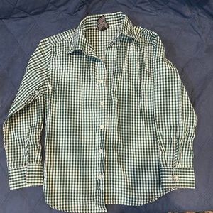 Green crosshatch print button up